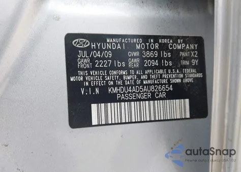 2010 Hyundai Elantra Gls z USA, uszkodzony, nr VIN KMHDU4AD5AU826654
